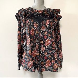 Louizon floral print ruffle blouse crochet detail designer sample cottagecore